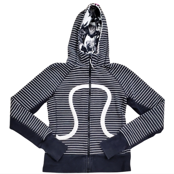 Lululemon Womens Scuba Hoodie Jacket in Parallel Stripe Black/white Stretch Sz 4 - Picture 2 of 9